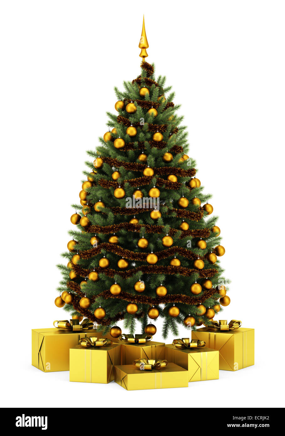 decorated christmas tree with gift boxes isolated on white background ...