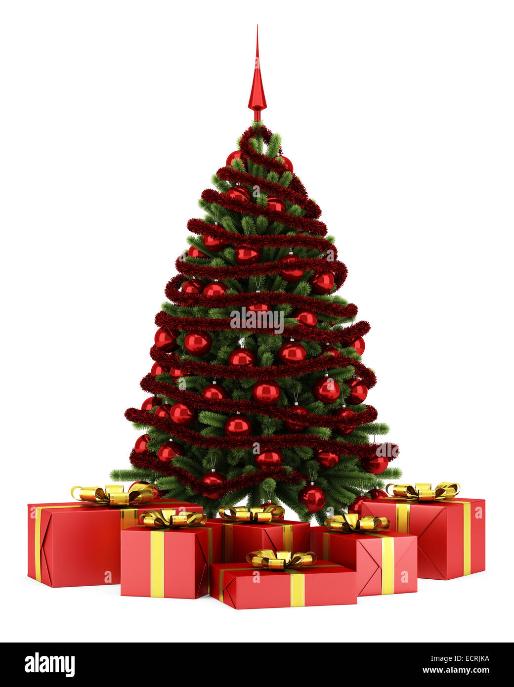 decorated christmas tree with gift boxes isolated on white background ...