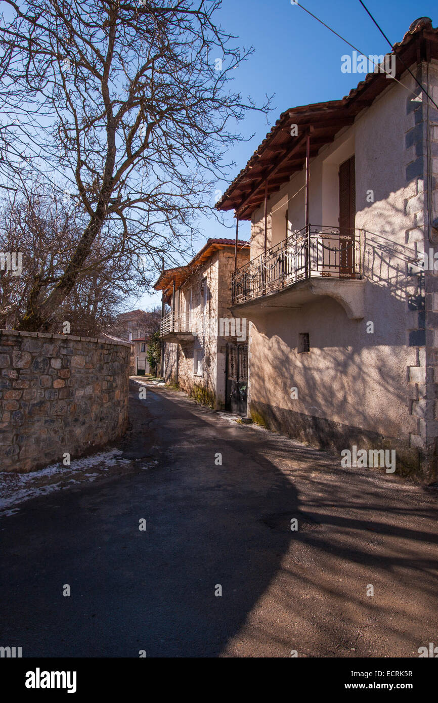 An empty road at Vytina village. Arcadia, Peloponnese, Greece Stock Photo