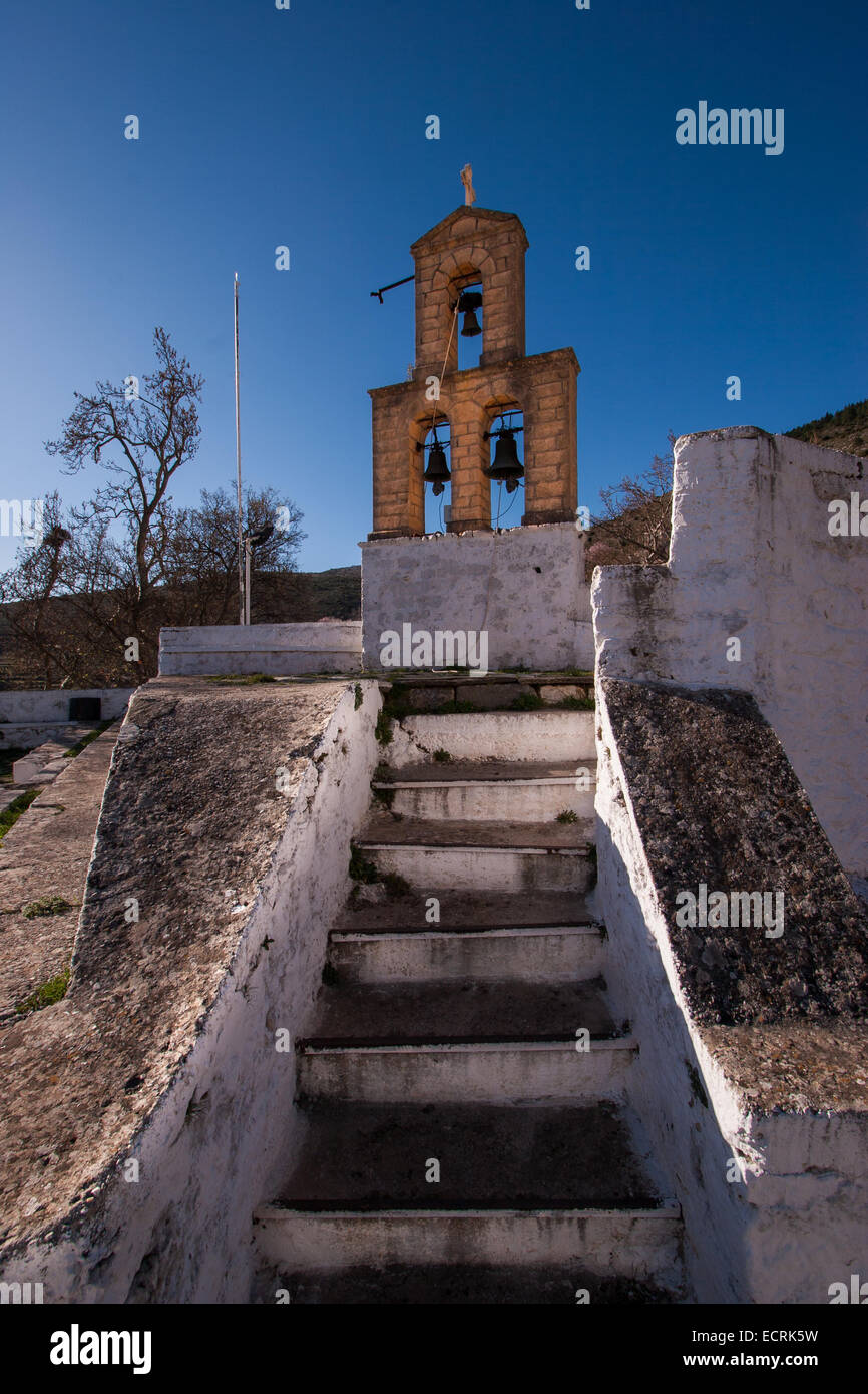 Bell tower at Prastos village. Arcadia, Peloponnese, Greece Stock Photo
