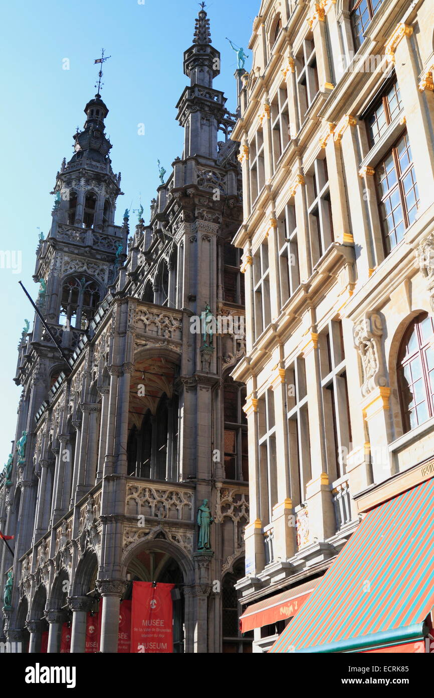Guildhalls on the Grand Place The Museum of the City of Brussels located in the Maison du Roi, Brussels, Belgium Stock Photo