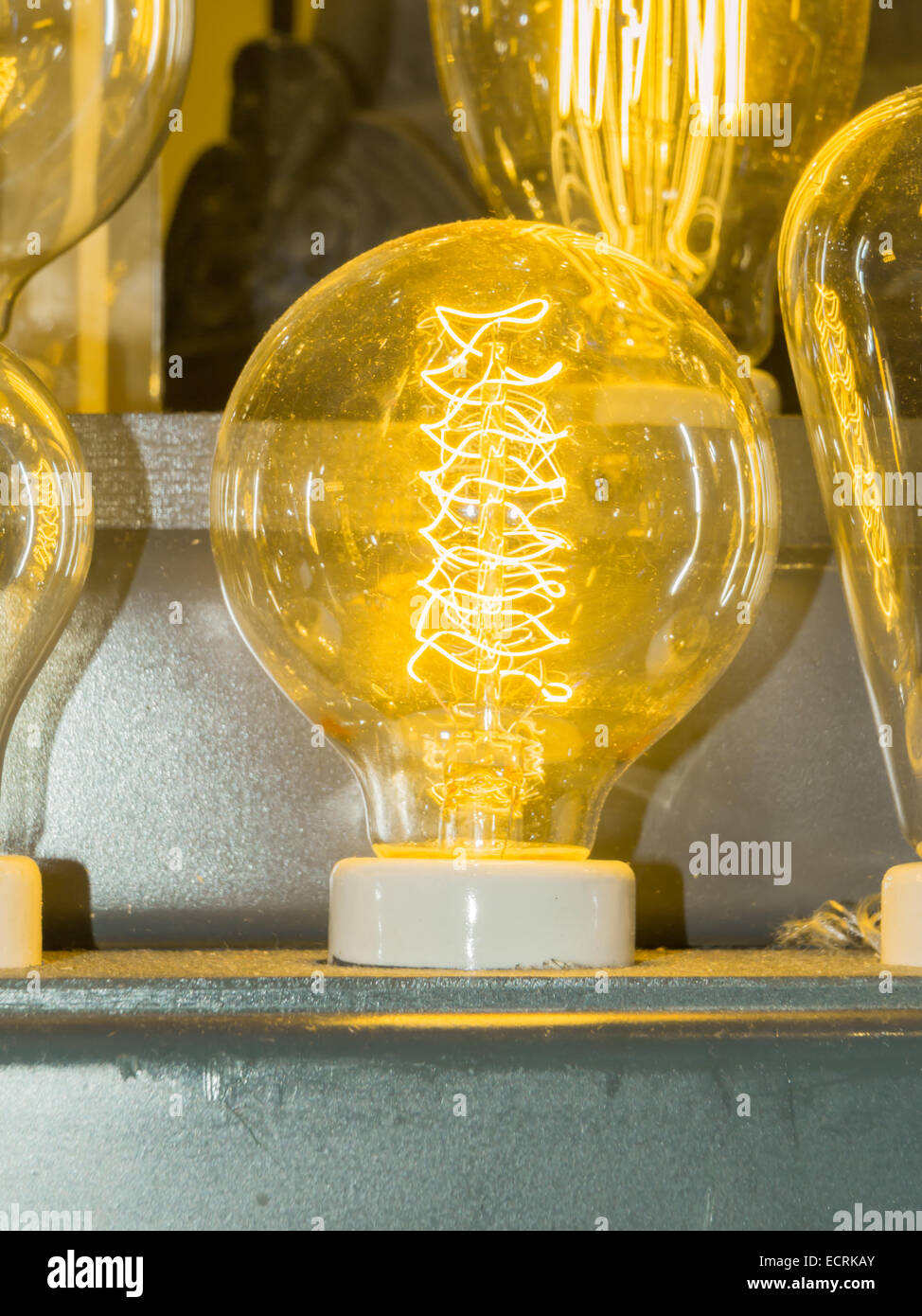 old carbon light bulb Filament, amber edison bulb Stock Photo Alamy
