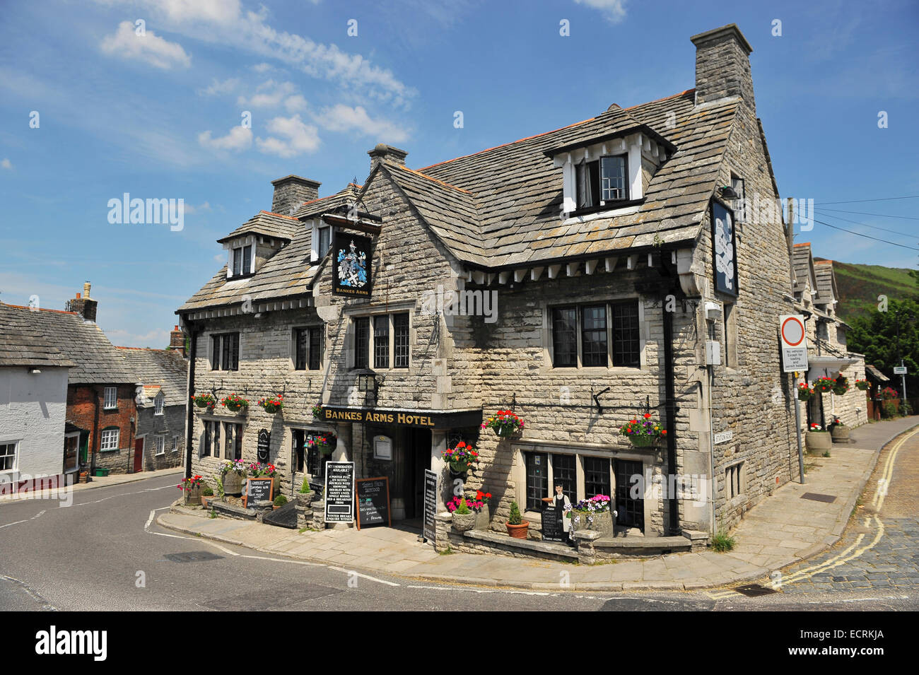 The Bankes Arms Hotel in Corfe Castle Village, Dorset, England, United Kingdom. Stock Photo