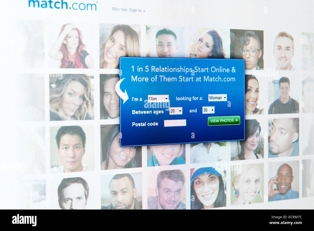 Dating website match.com registration screen on a computer display Stock Photo