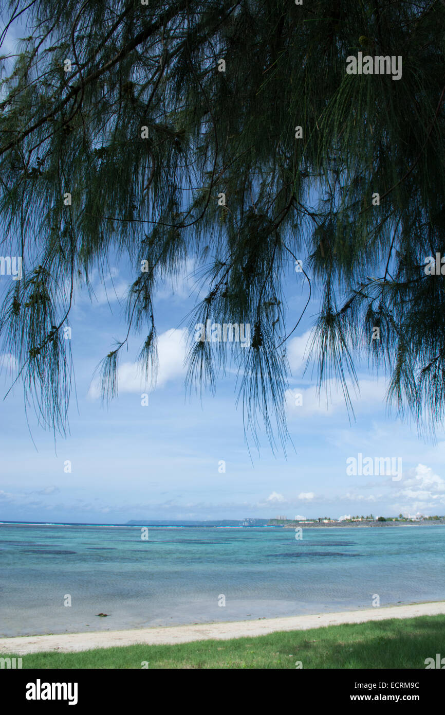 Micronesia, Mariana Islands, US Territory of Guam, Hagatna (aka Agana). Philippine Sea and beach view. Stock Photo