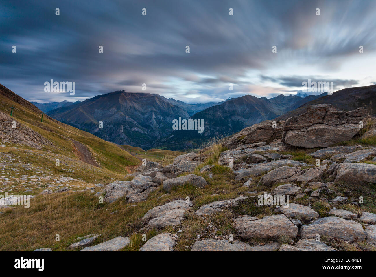 Dawn in Sierra de Tendeñera, Pyrenees mountains near Panticosa, Spain. Stock Photo