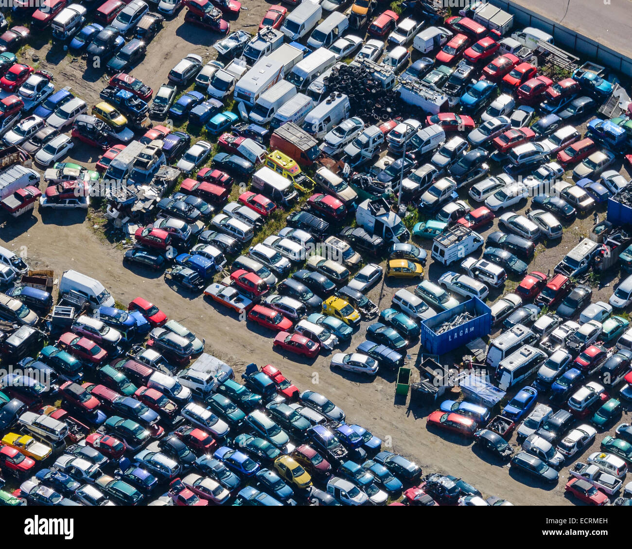 Aerial view of car junkyard Stock Photo