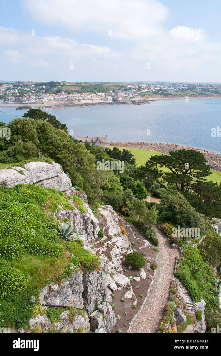 a view of the sub tropical garden from the castle on St.Michaels Mount in Cornwall, UK Stock Photo