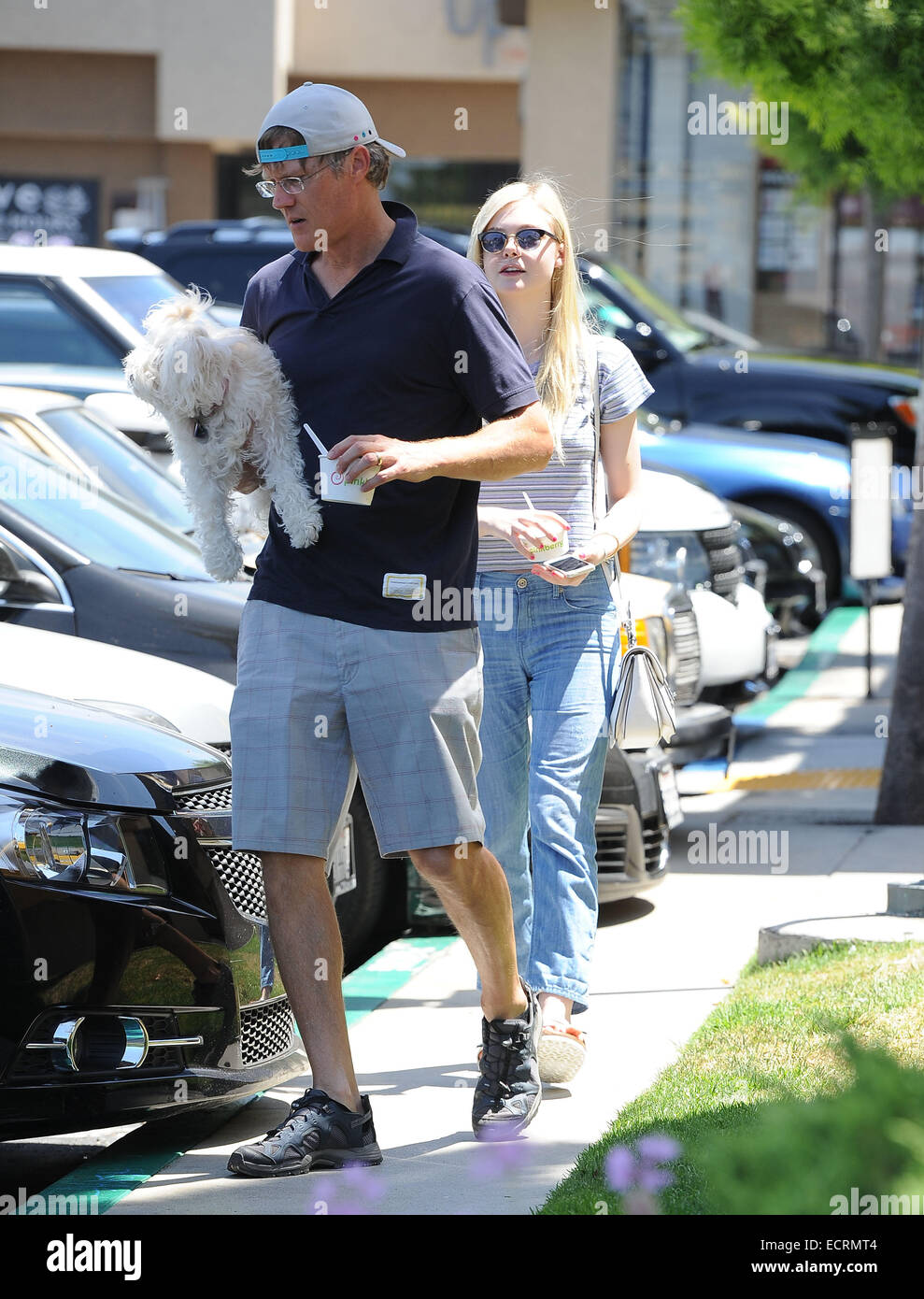 Elle Fanning treats her father Steven Fanning to a Pinkberry yoghurt on
