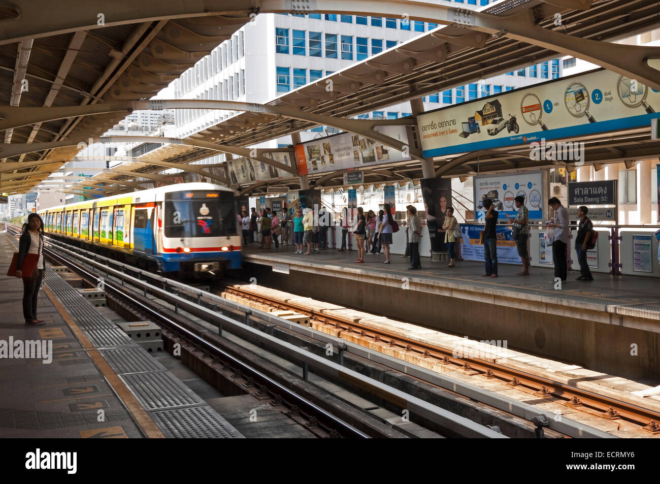 Horizontal wide angle of Bangkok's BTS skytrain public transport network. Stock Photo