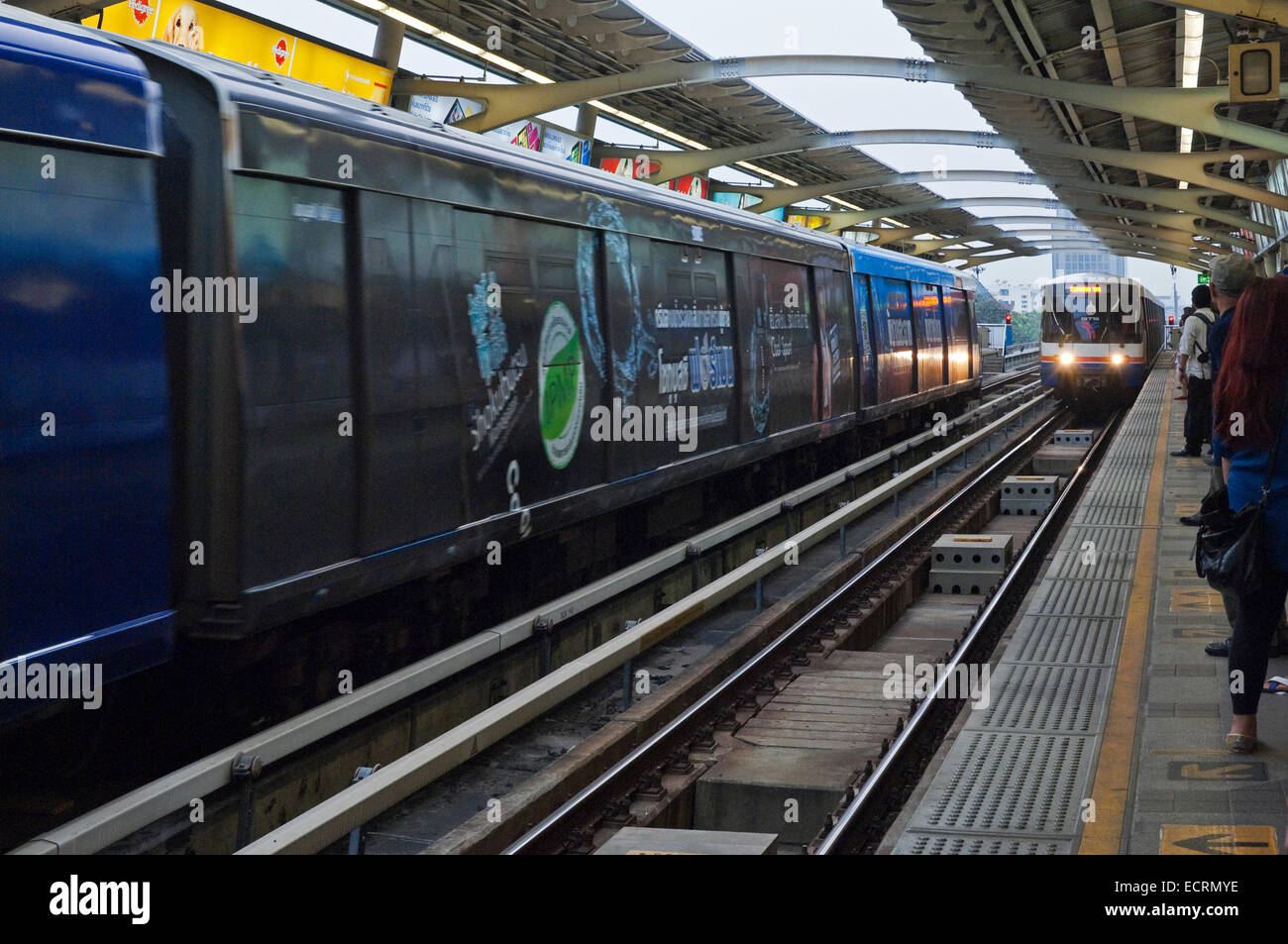 Horizontal wide angle of Bangkok's BTS skytrain public transport network. Stock Photo
