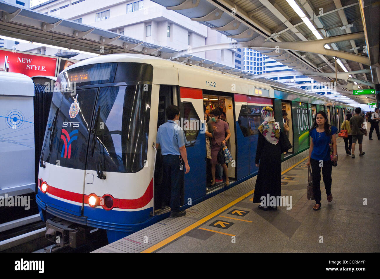 Horizontal wide angle of Bangkok's BTS skytrain public transport network. Stock Photo
