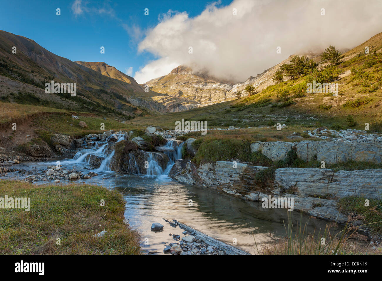 Autumn afternoon in the Pyrenees mountains, Spain. Aísa valley. Stock Photo