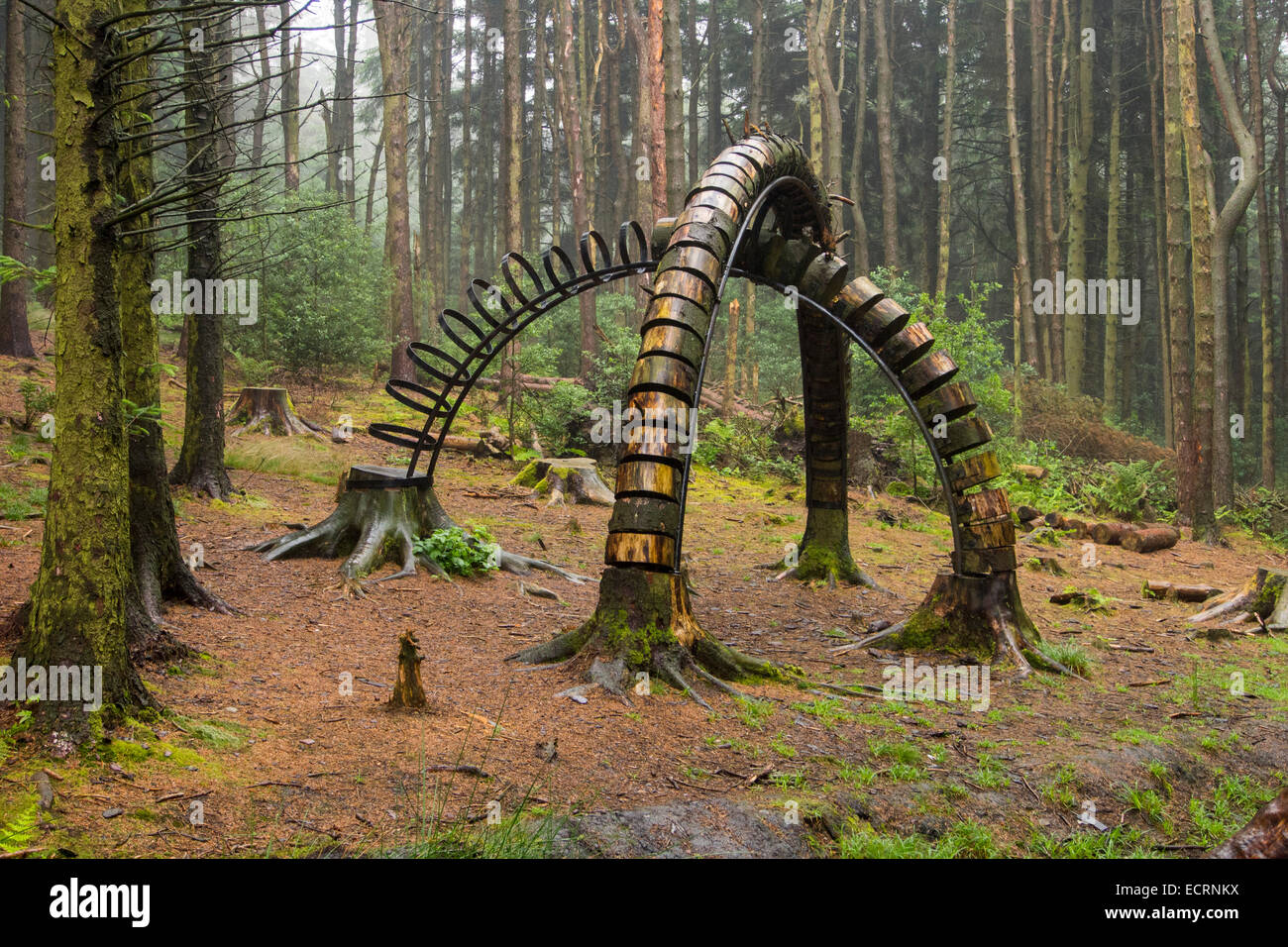 The Pendle Sculpture trail in Aitken Wood, on Pendle, near Clitheroe