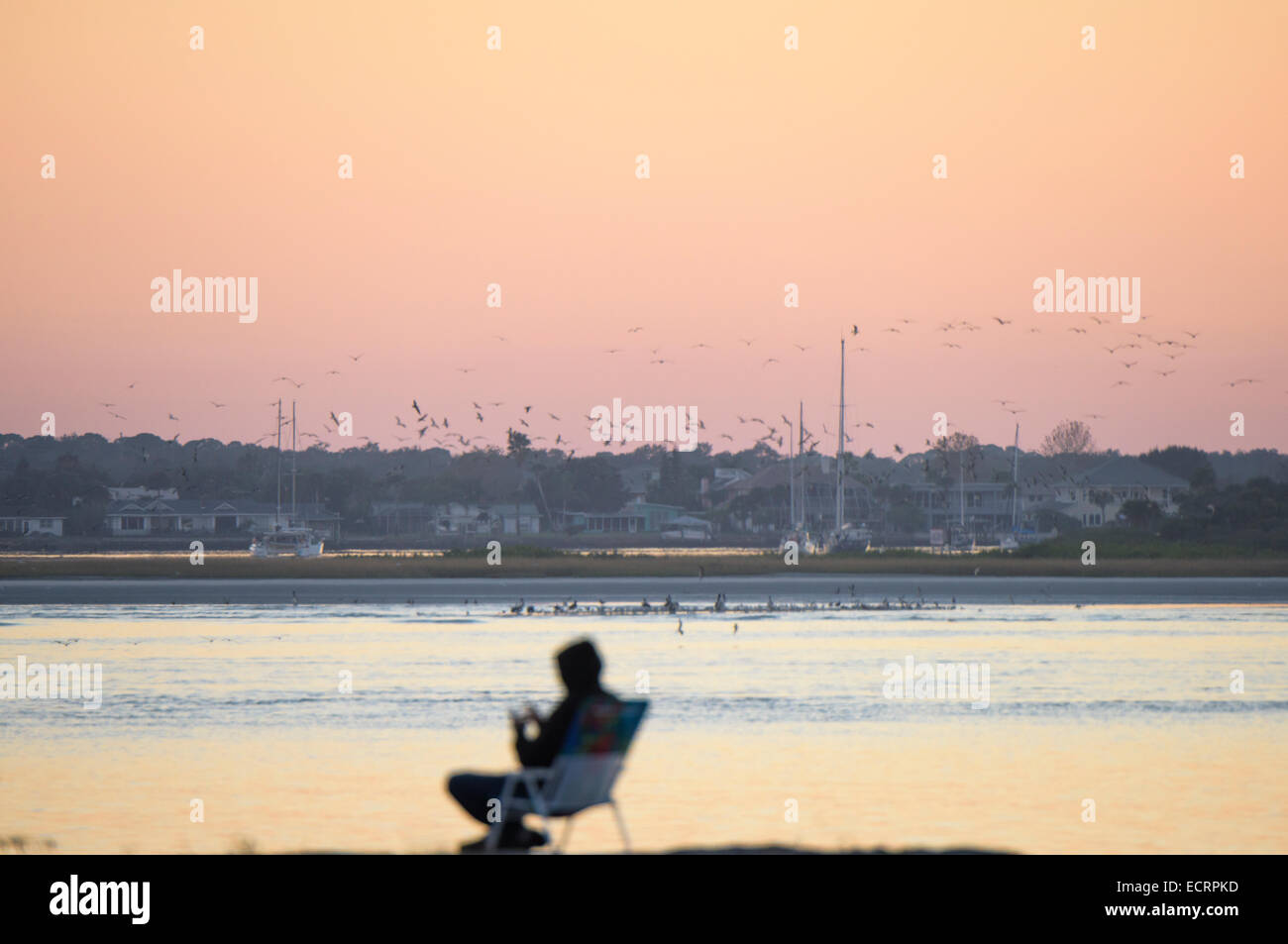 Ponce Inlet at dusk, Volusia County, Florida USA Stock Photo