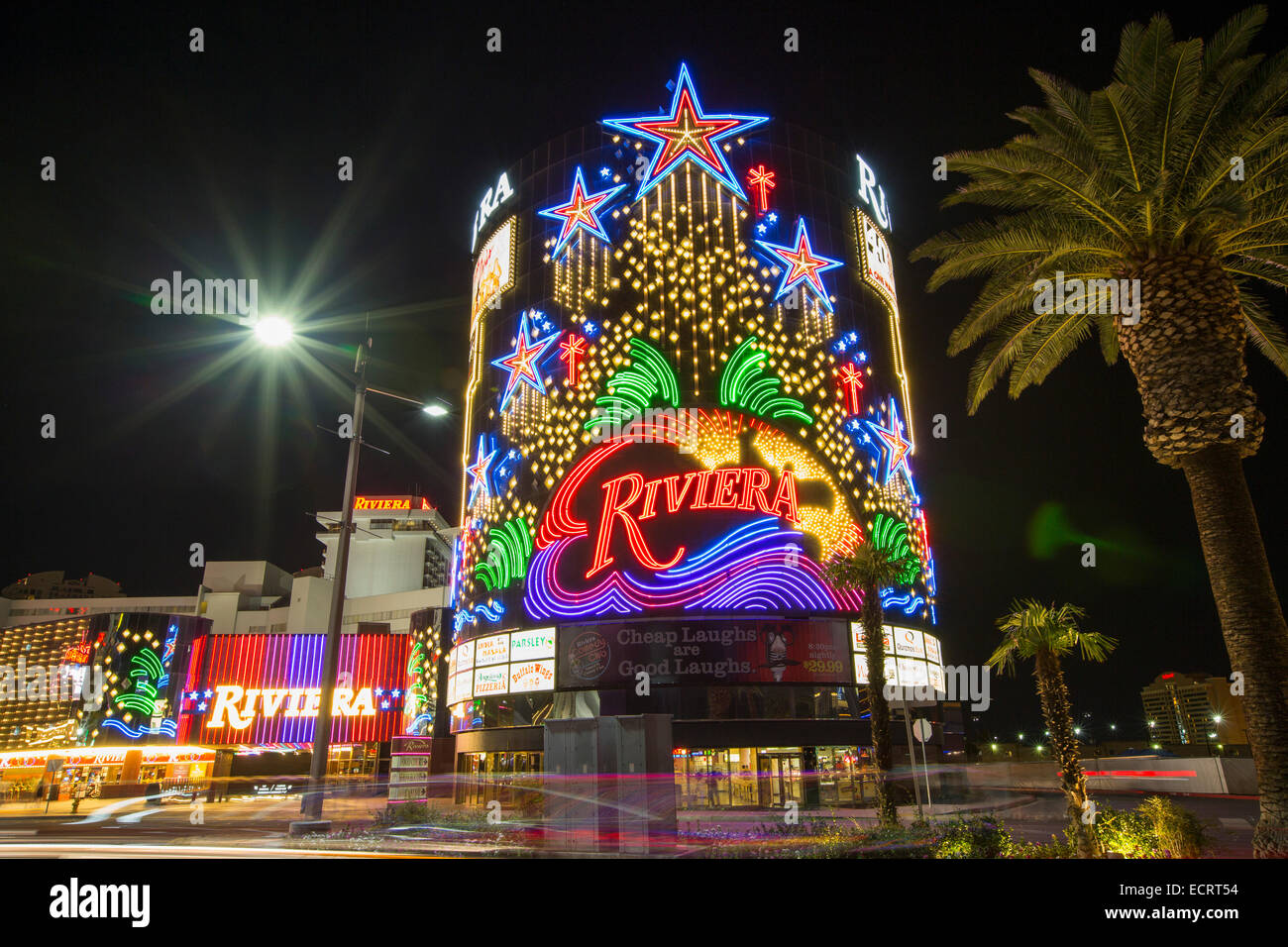 Brightly Colored Promotional Facade Of Riviera Hotel And Casino In Las Vegas.  Stock Photo, Picture and Royalty Free Image. Image 77869346.