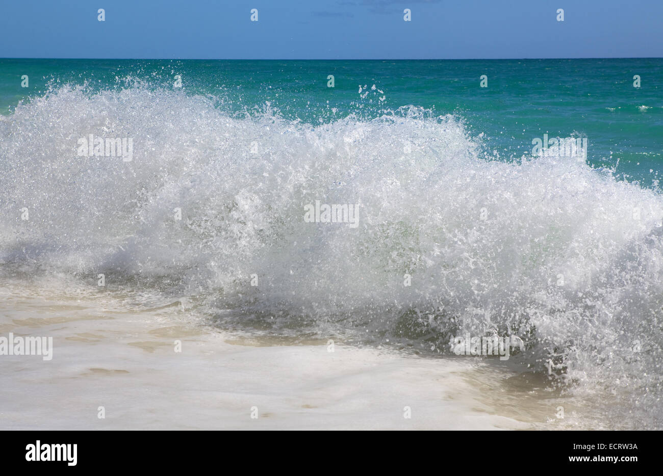 Waves of the Caribbean Sea. Playa los Cocos. Cayo Largo. Cuba. Stock Photo