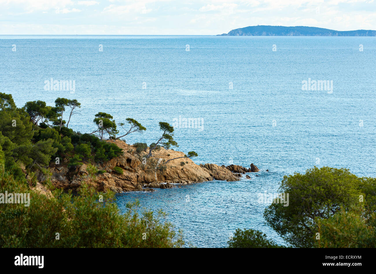 The coast of Mediterranean sea near the famous resort village of Le Lavandou, French Riviera, South France Stock Photo
