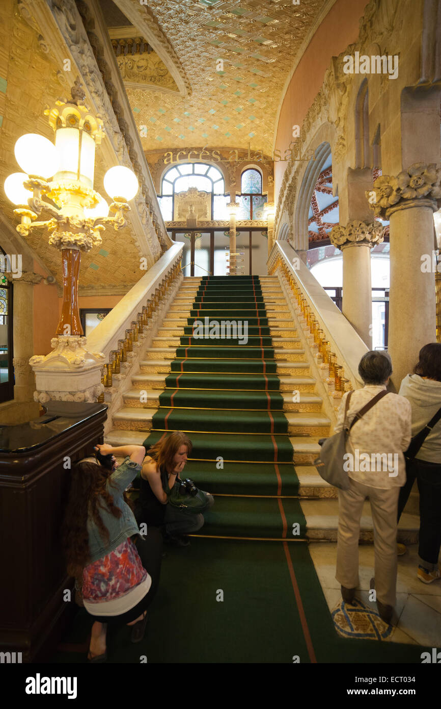 Staircase in the Palace of Catalan Music (Palau de la Musica Catalana) in Barcelona, Catalonia, Spain. Stock Photo