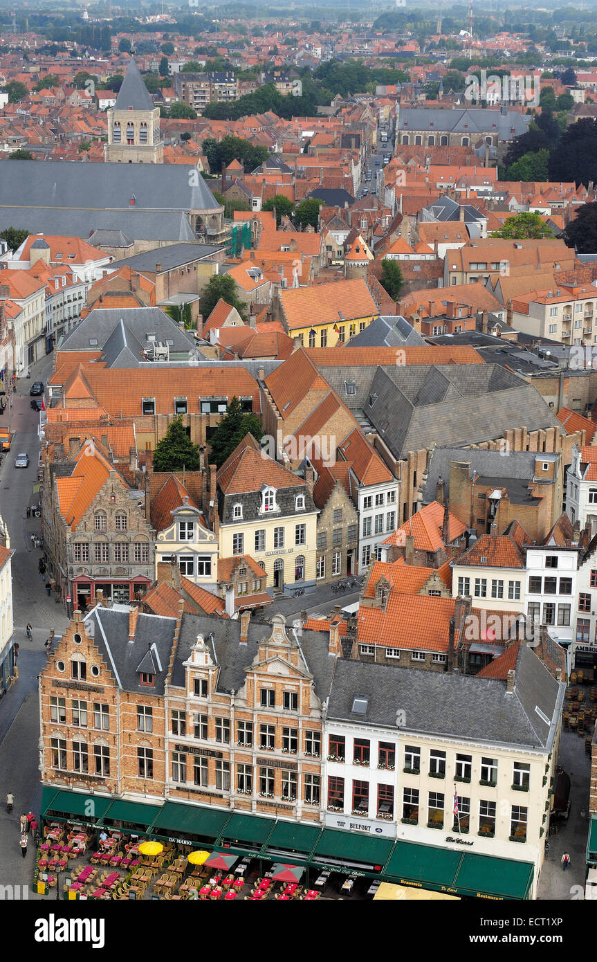 Markt, Market Place, view from the Belfry, Bruges, West Flanders, Belgium, Europe Stock Photo
