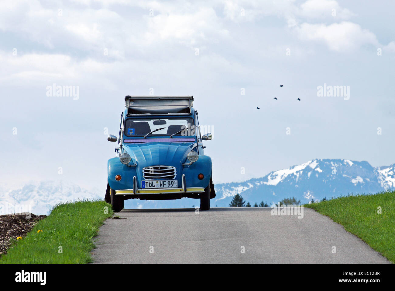 Blue Citroën 2CV, Upper Bavaria, Bavaria, Germany Stock Photo
