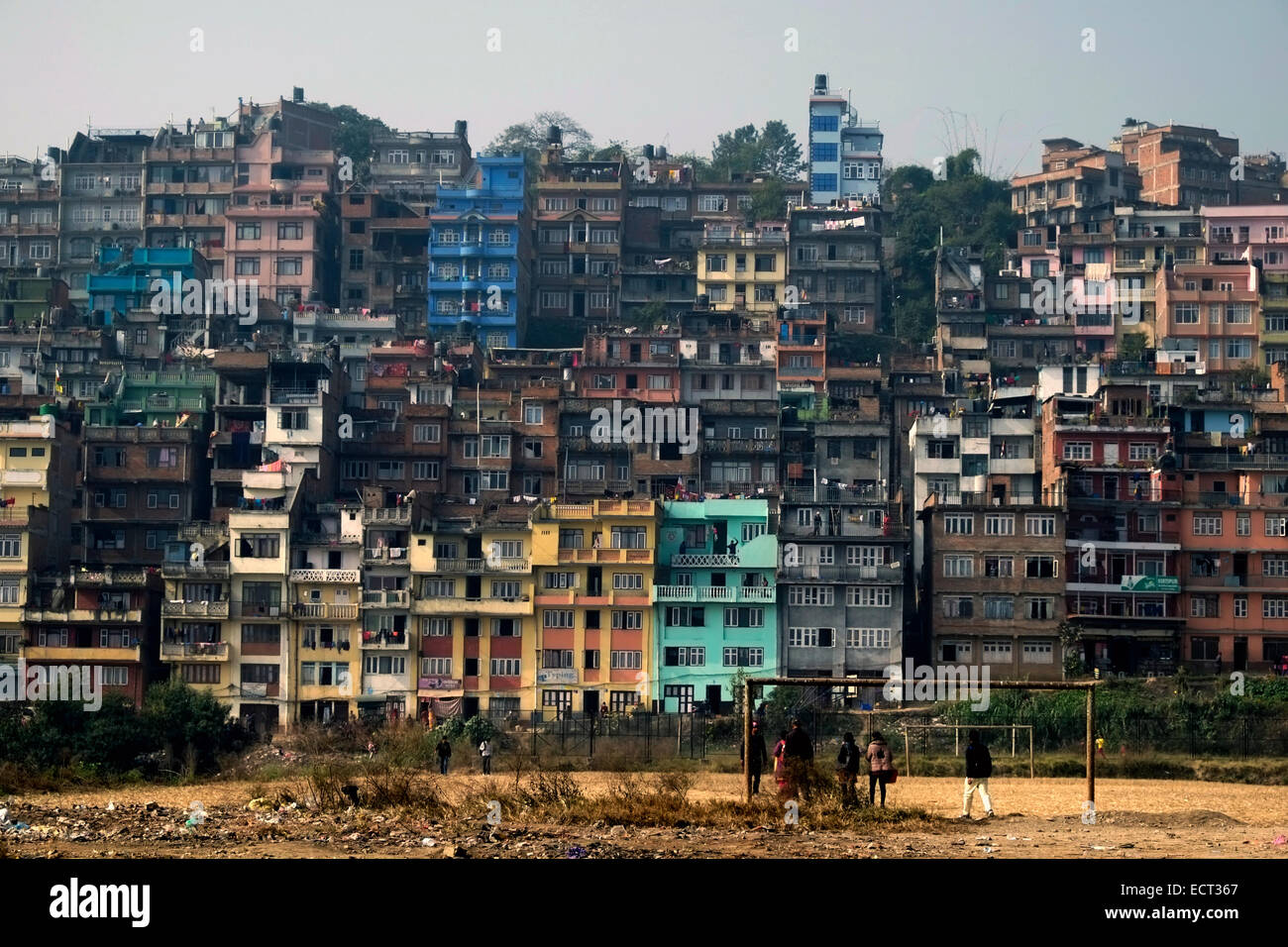 A densely populated hillside in the city of Kirtipur in the Kathmandu
