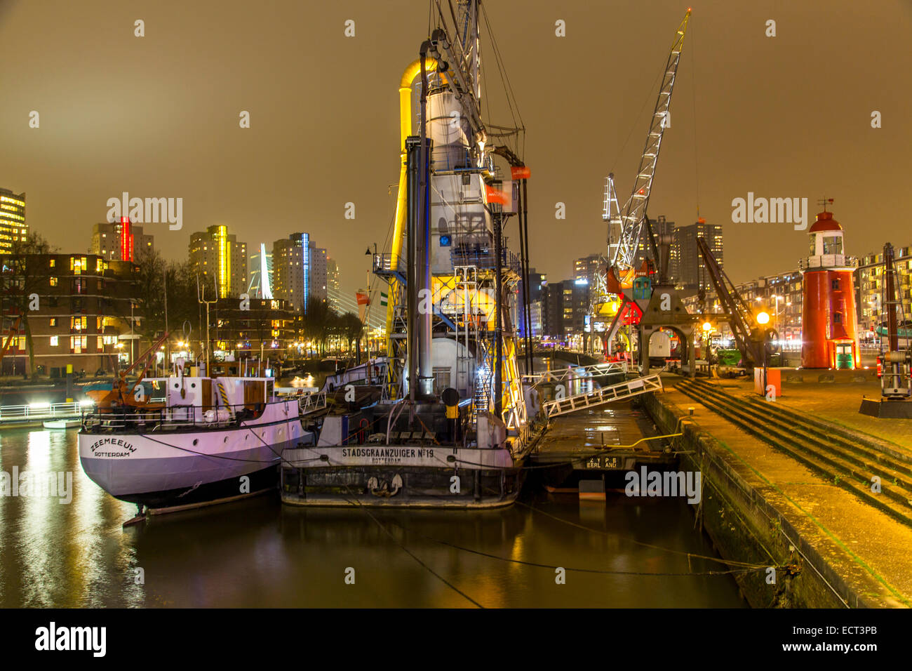 Leuvehaven, 'Have Museum', Maritime Museum, docks in the city, historical marine vessels, tools, cranes, lighthouse, Stock Photo