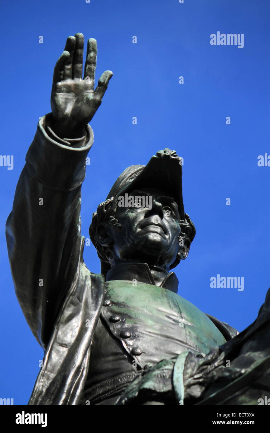 Close up on General Dufour statue erected in 1884, national hero, place Neuve, Geneva, Switzerland. Stock Photo