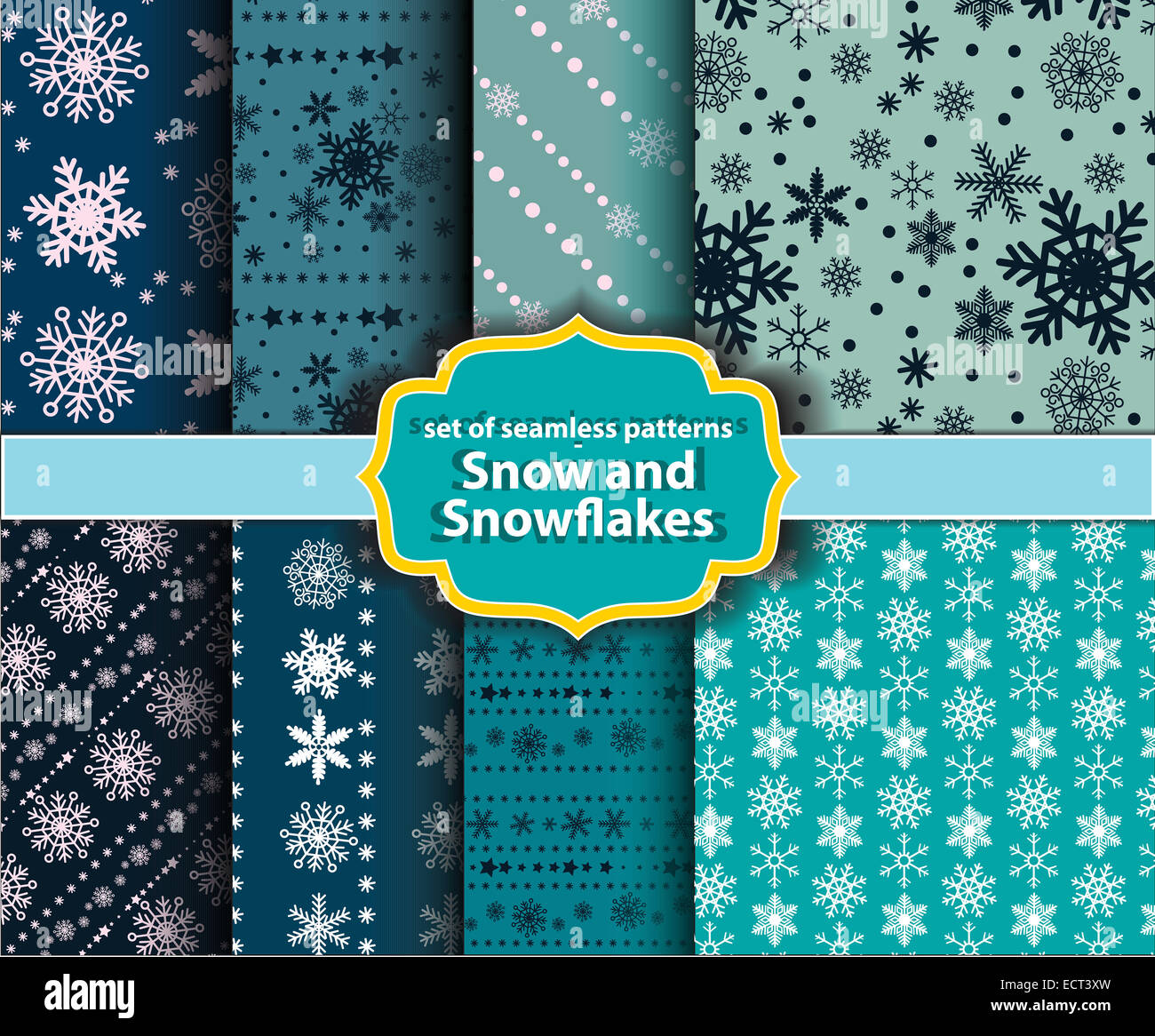 set of eight seamless vector patterns snow and snowflakes Stock Photo ...