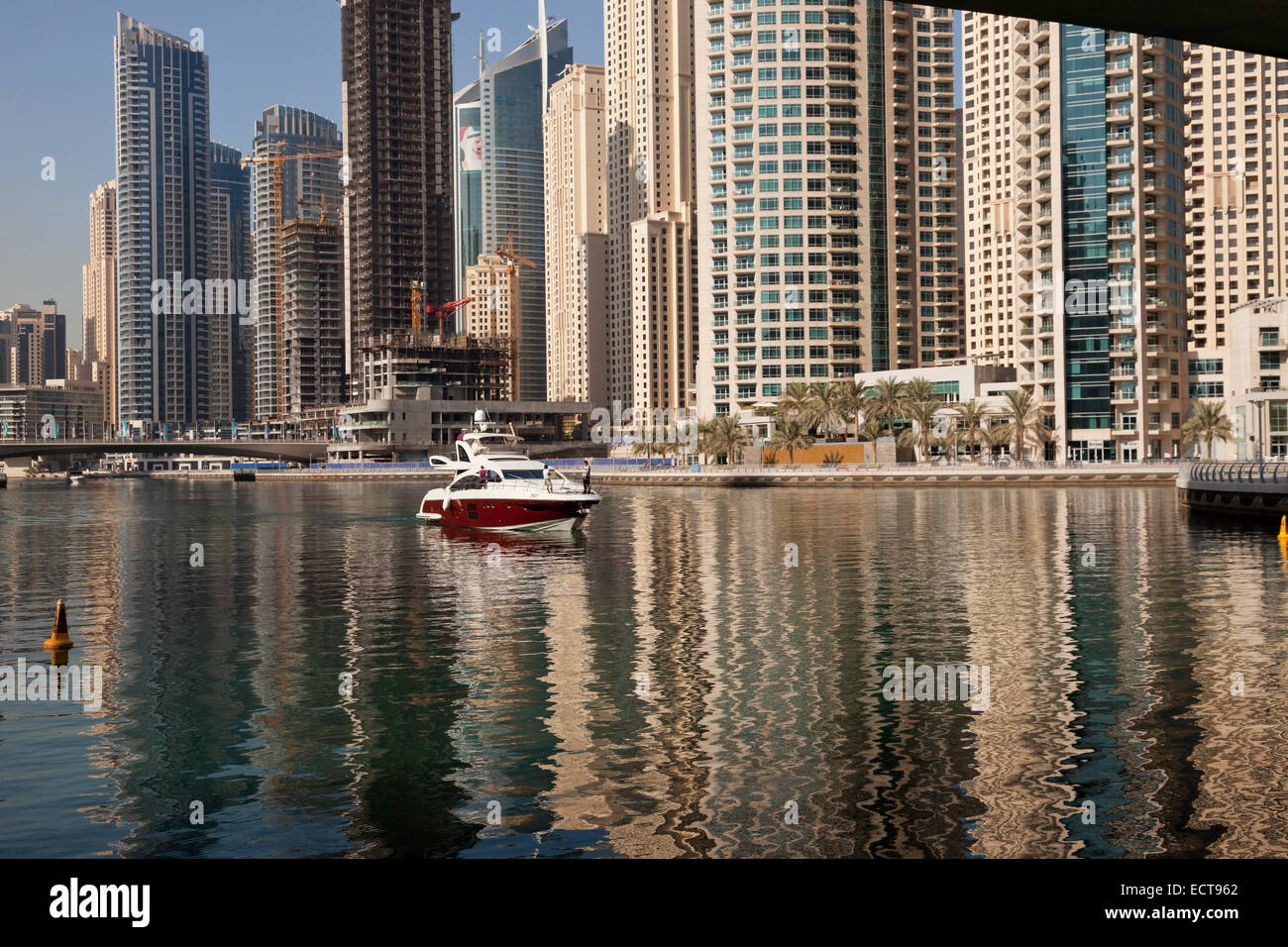 yacht and the skyscraper of Dubai Marina, Dubai, United Arab Emirates, Asia Stock Photo