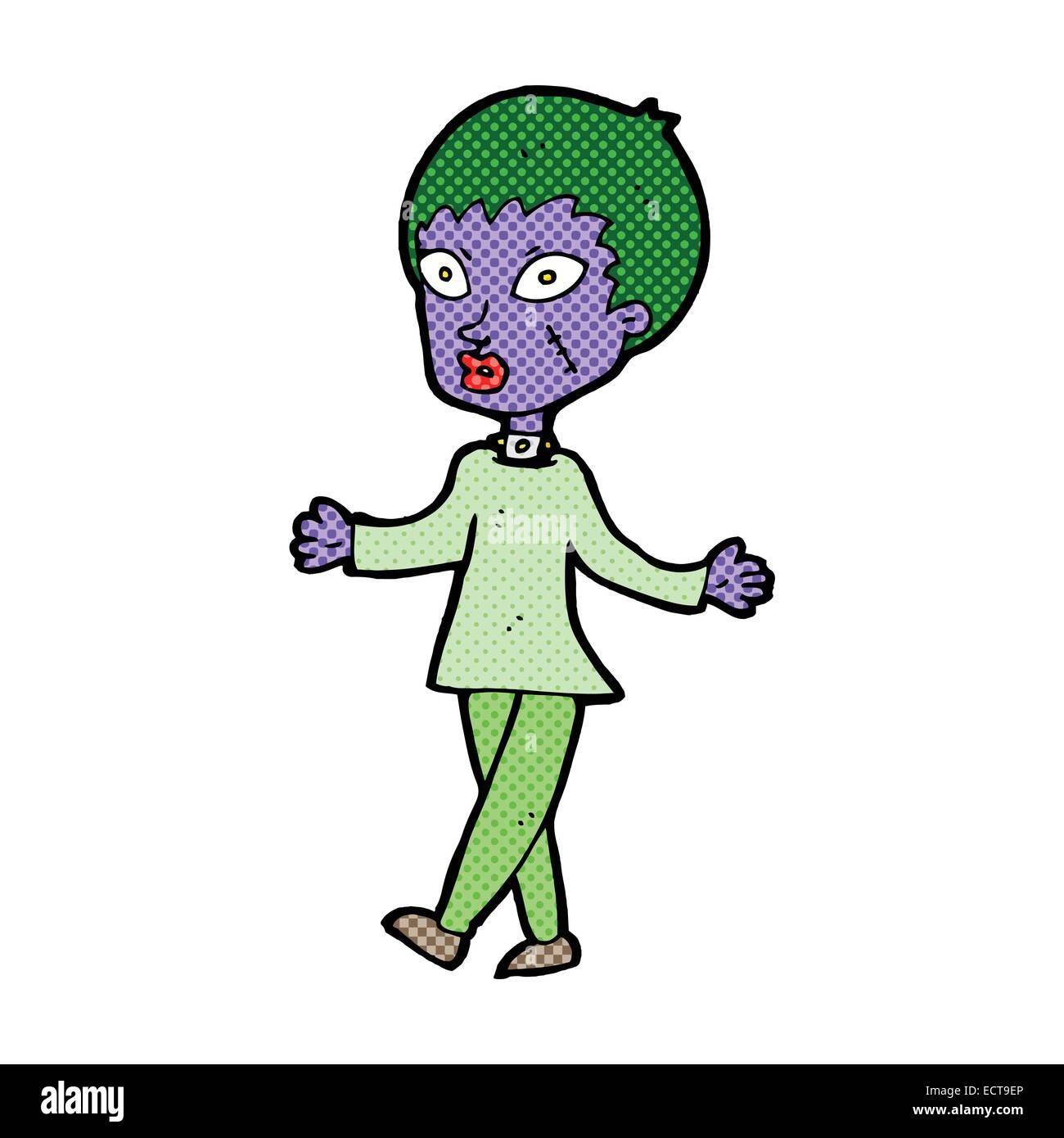 retro comic book style cartoon halloween zombie woman Stock Vector