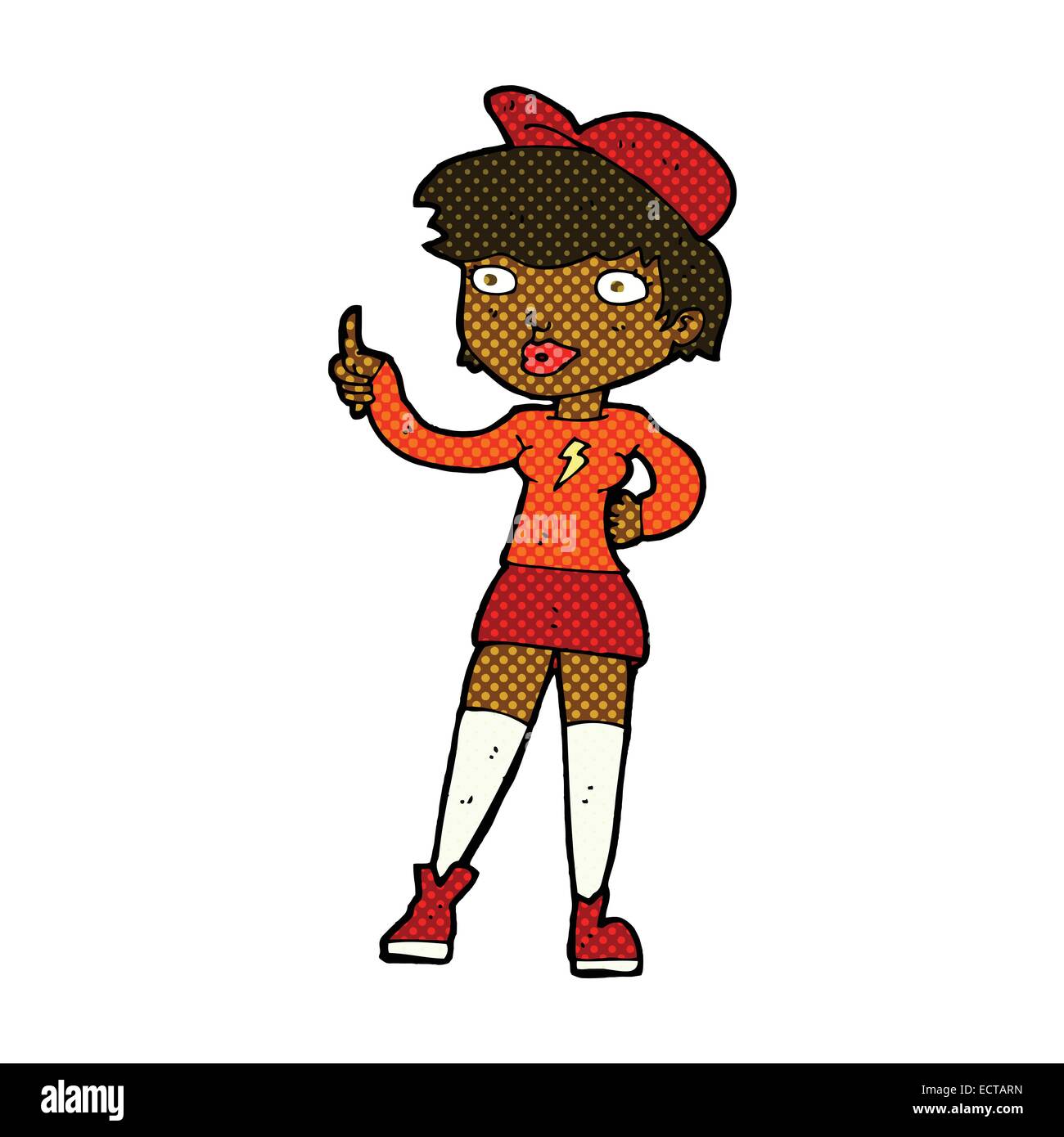 retro comic book style cartoon skater girl giving thumbs up symbol ...