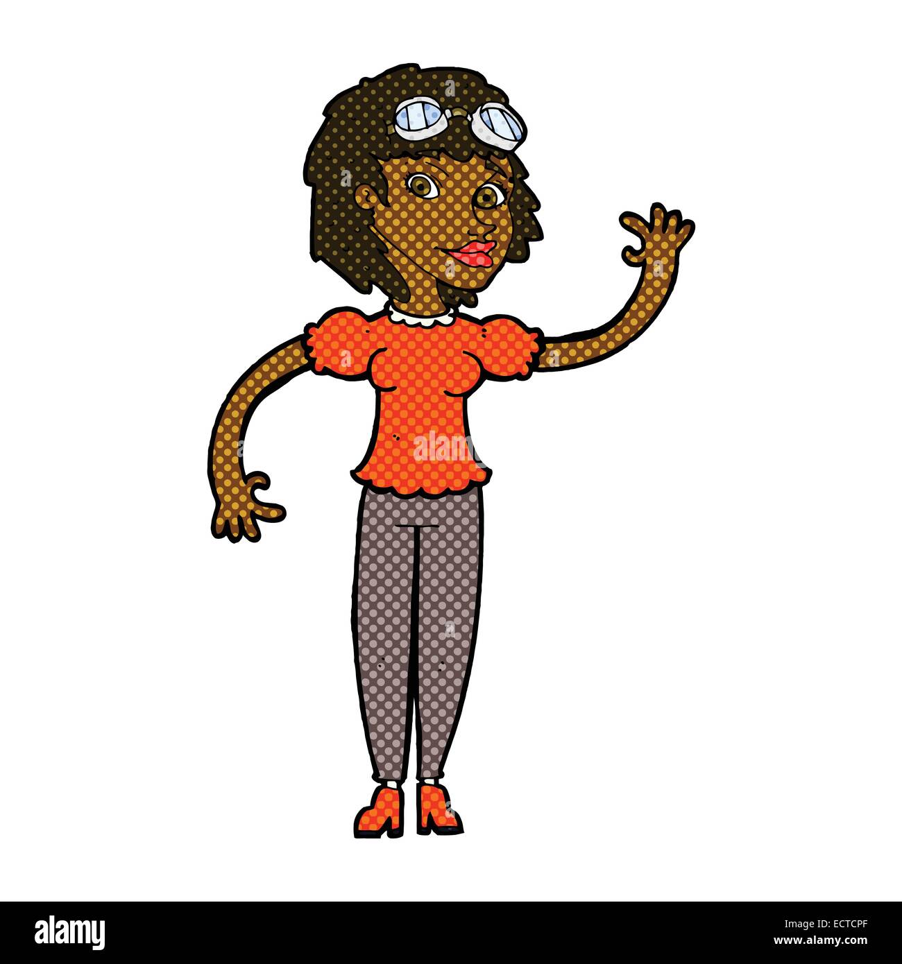 retro comic book style cartoon pilot woman waving Stock Vector Image ...