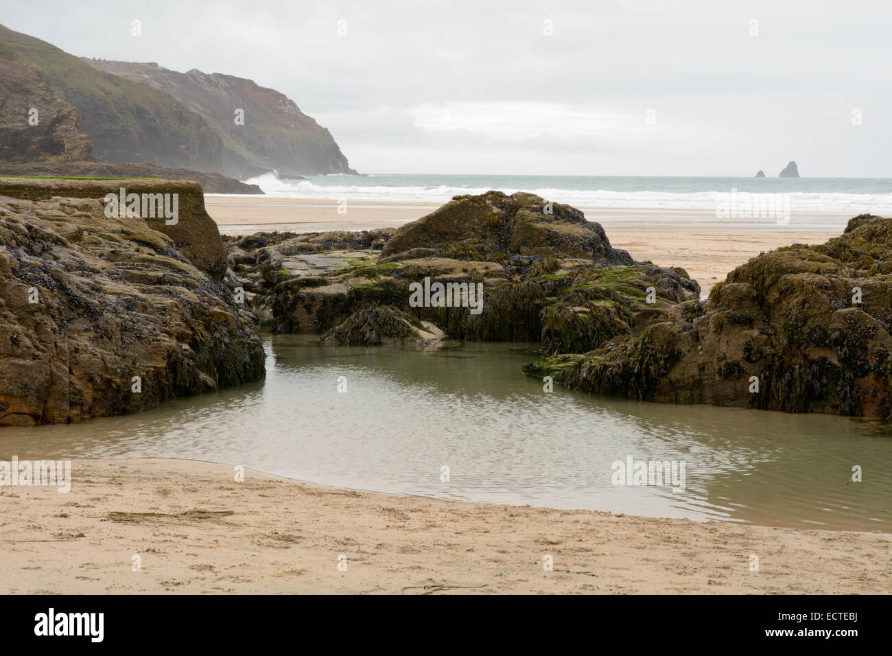 Coastal rock pools Perranporth, Cornwall Stock Photo Alamy