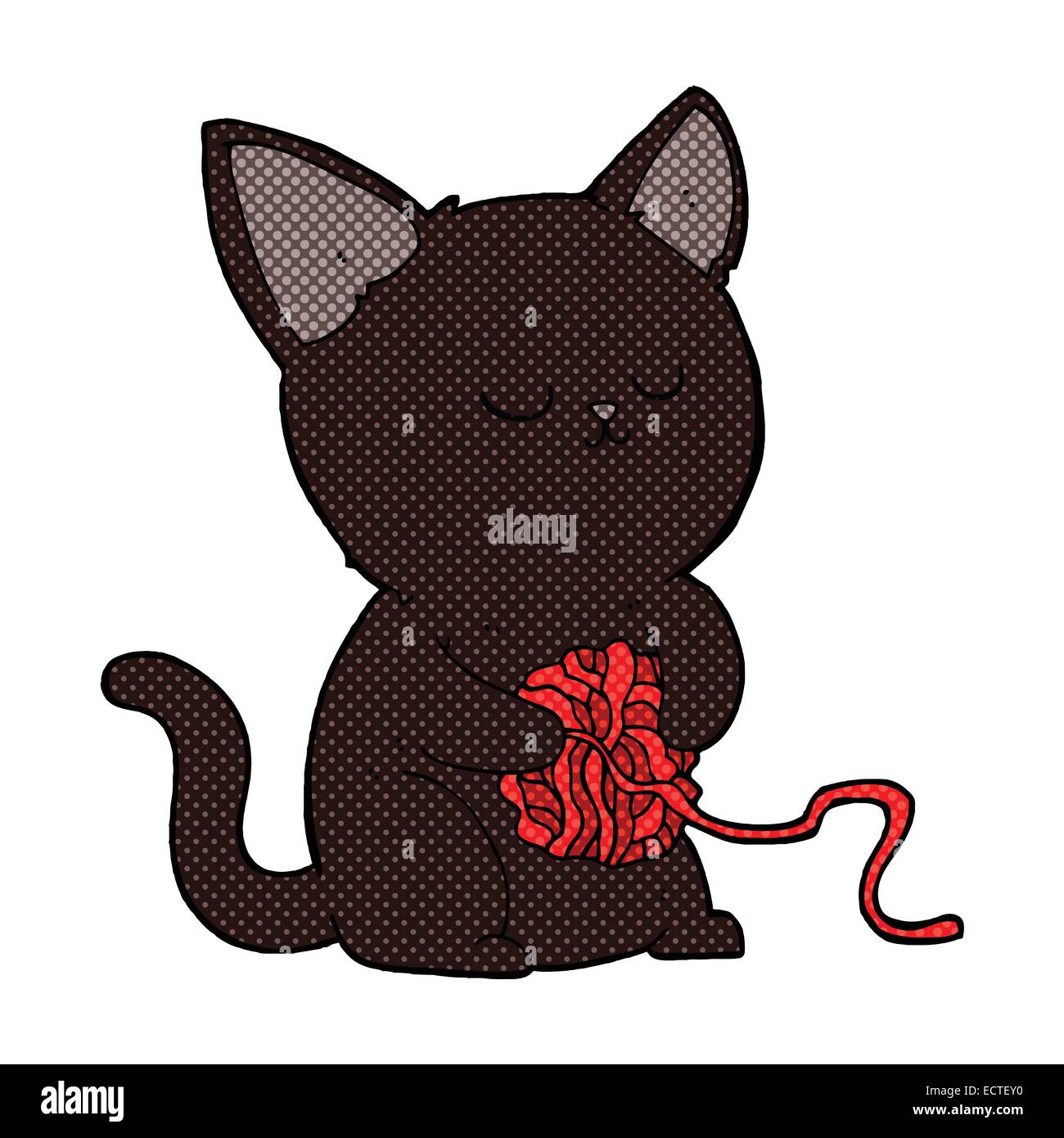retro comic book style cartoon cute black cat playing with ball of yarn  Stock Vector Image & Art - Alamy
