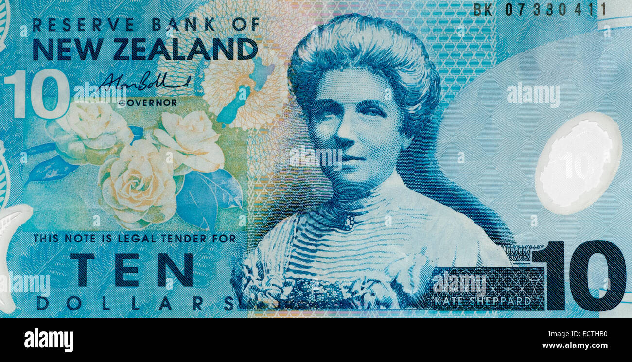 New Zealand 10 Ten Dollar Bank Note Stock Photo