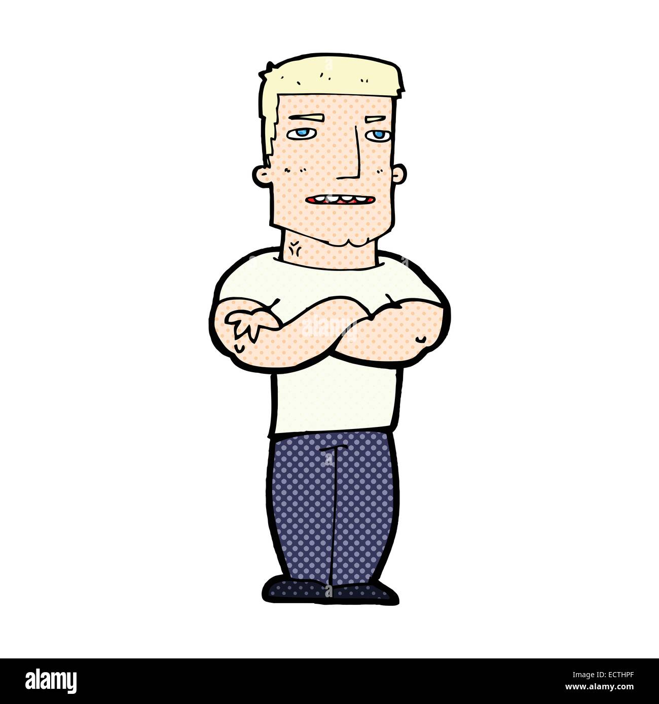 retro comic book style cartoon tough guy with folded arms Stock Vector ...