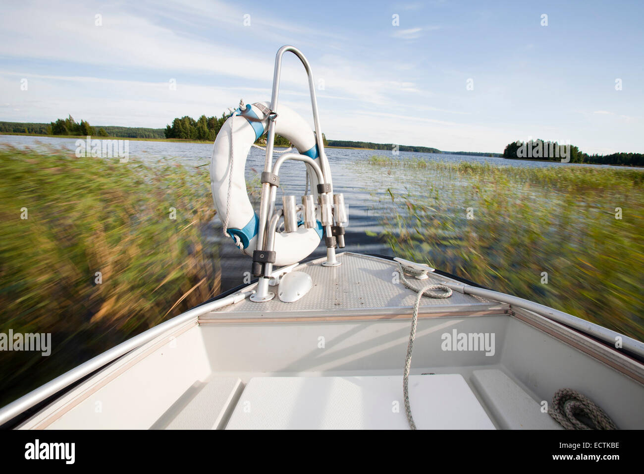 go by speedboat, rautavesi lake, vammala village area, finland, europe Stock Photo