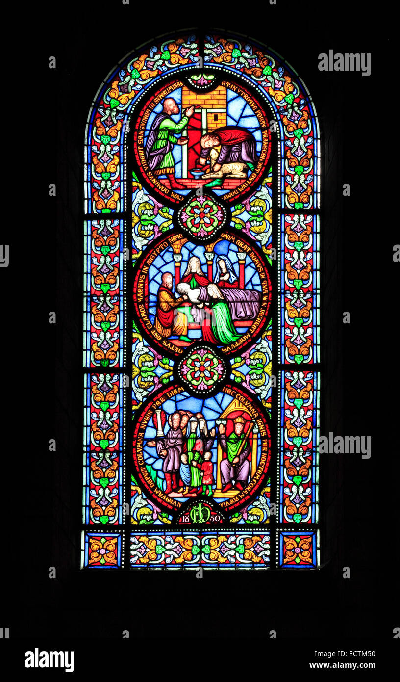 Stained Glass window, story of The Exodus, Passover Lamb, death of the Firstborn, by Howes, 1850