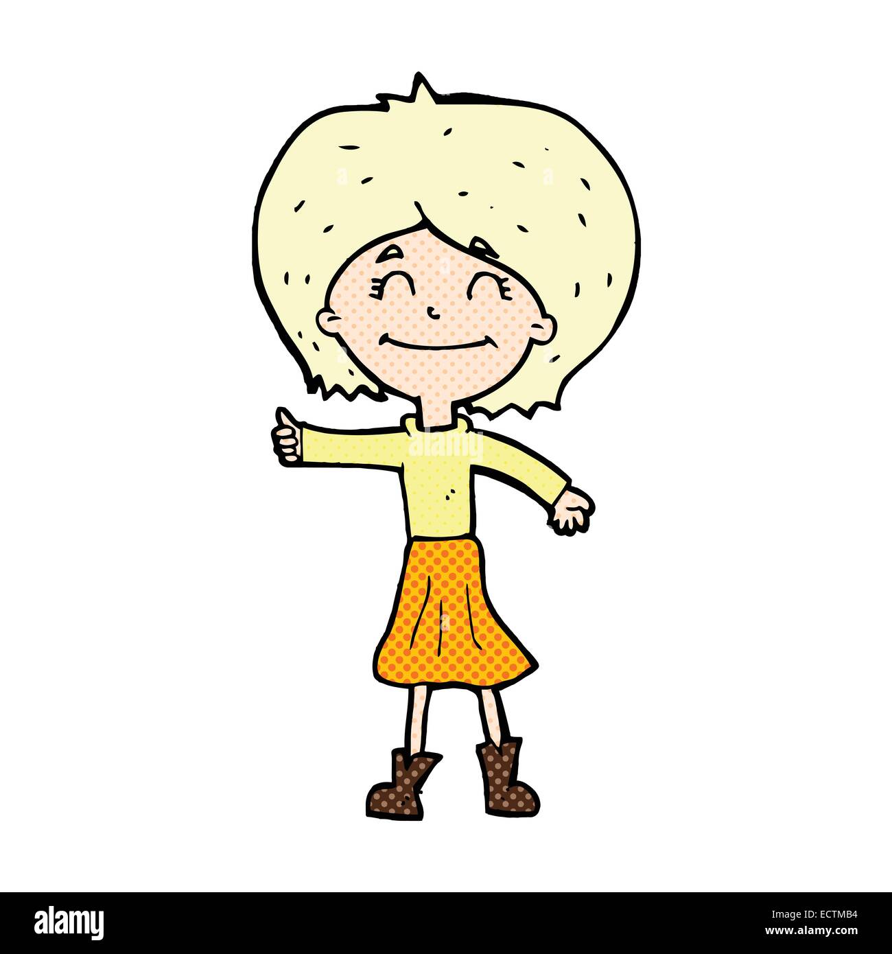 retro comic book style cartoon happy girl giving thumbs up symbol Stock ...
