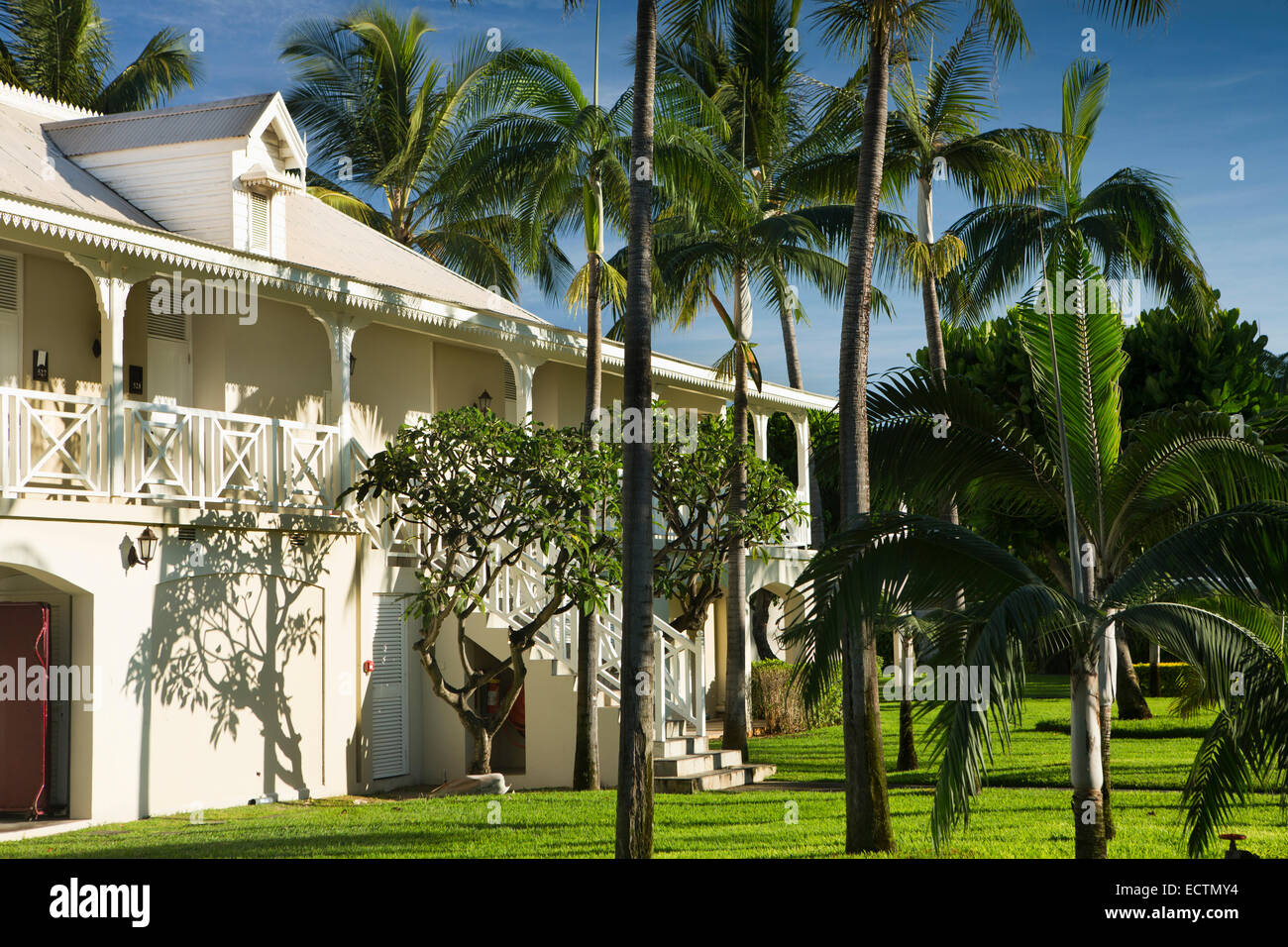 Mauritius, Flic en Flac, Sugar Beach Hotel, colonial style rooms, traditionally decorated eaves Stock Photo
