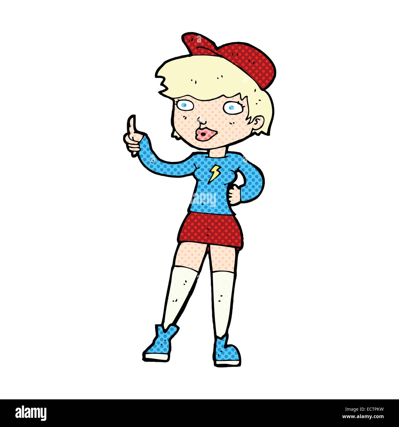 retro comic book style cartoon skater girl giving thumbs up symbol ...