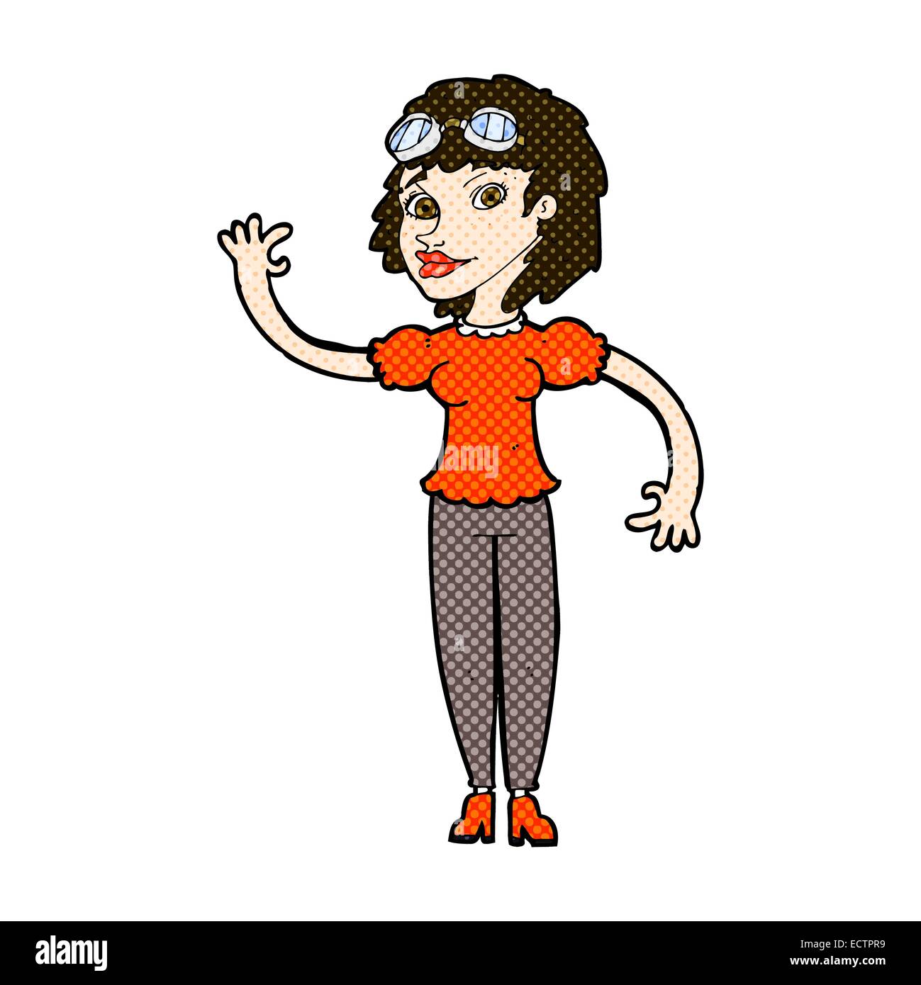 retro comic book style cartoon pilot woman waving Stock Vector Image ...