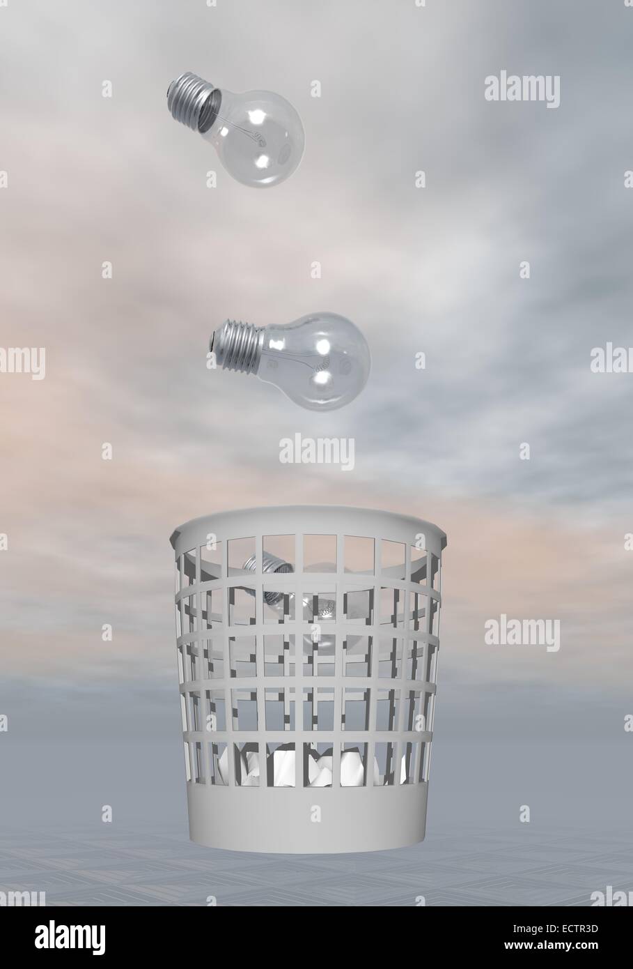 Throwing Old light bulbs to the rubbish in grey background Stock Photo