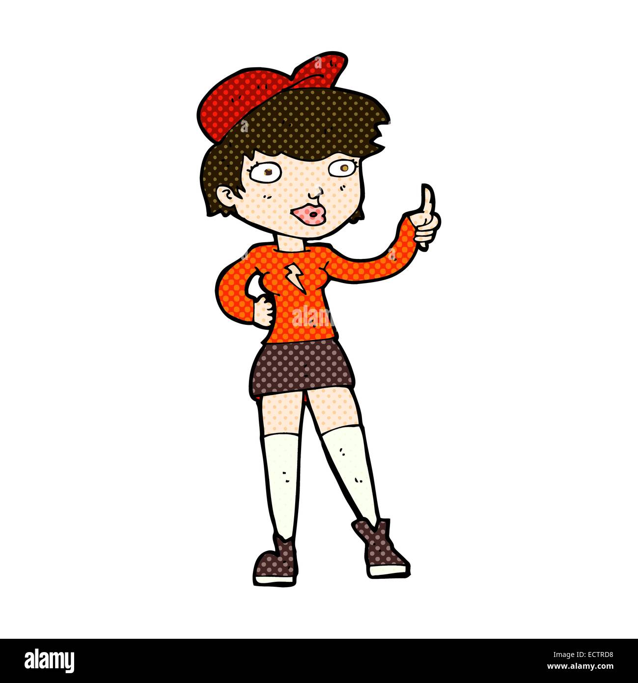 retro comic book style cartoon skater girl giving thumbs up symbol ...