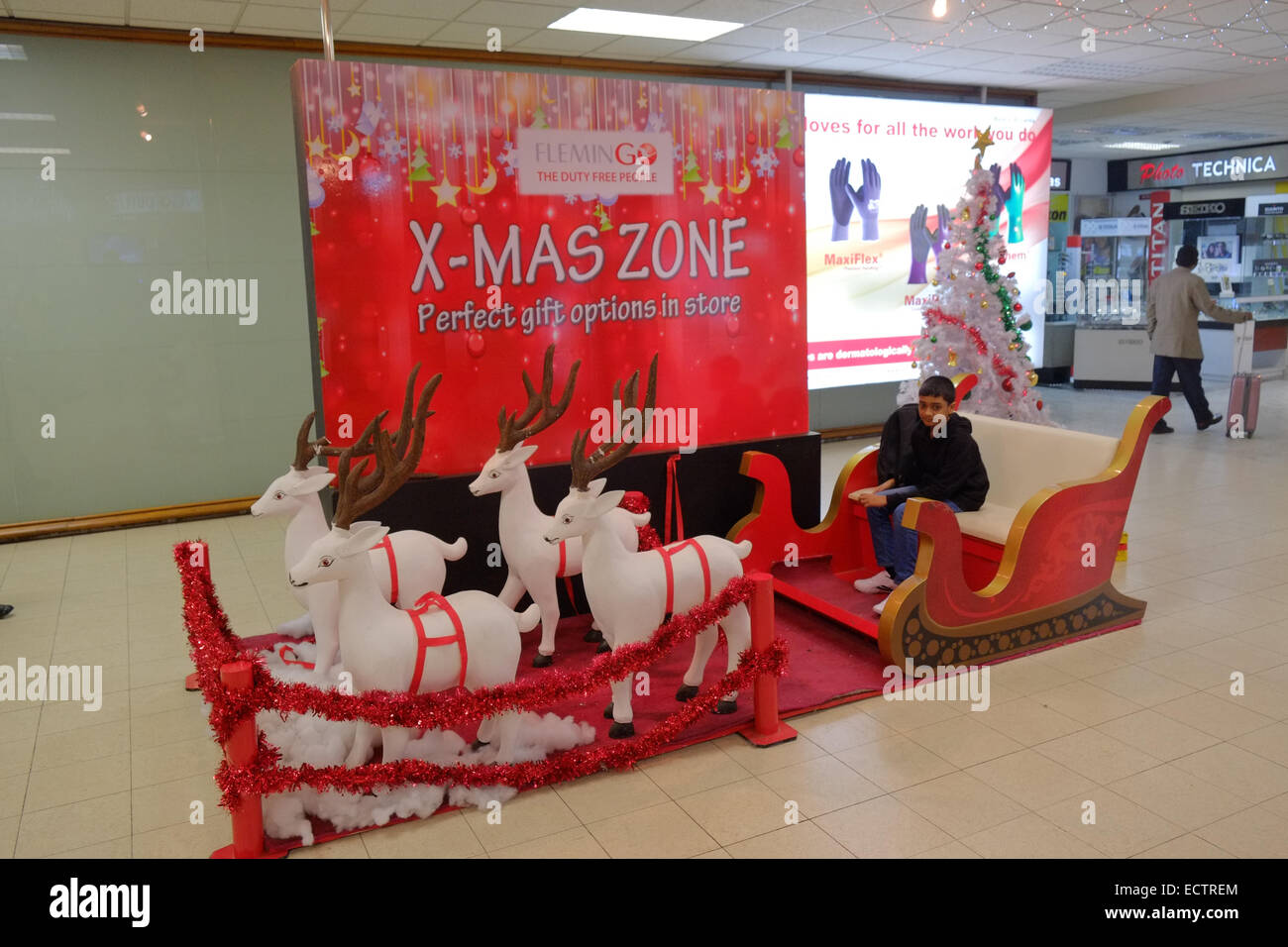Christmas display with reindeers at departure lounge at bandaranaike