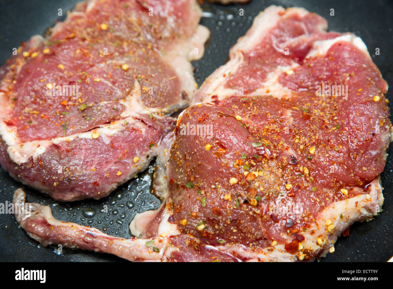 steak frying. Stock Photo