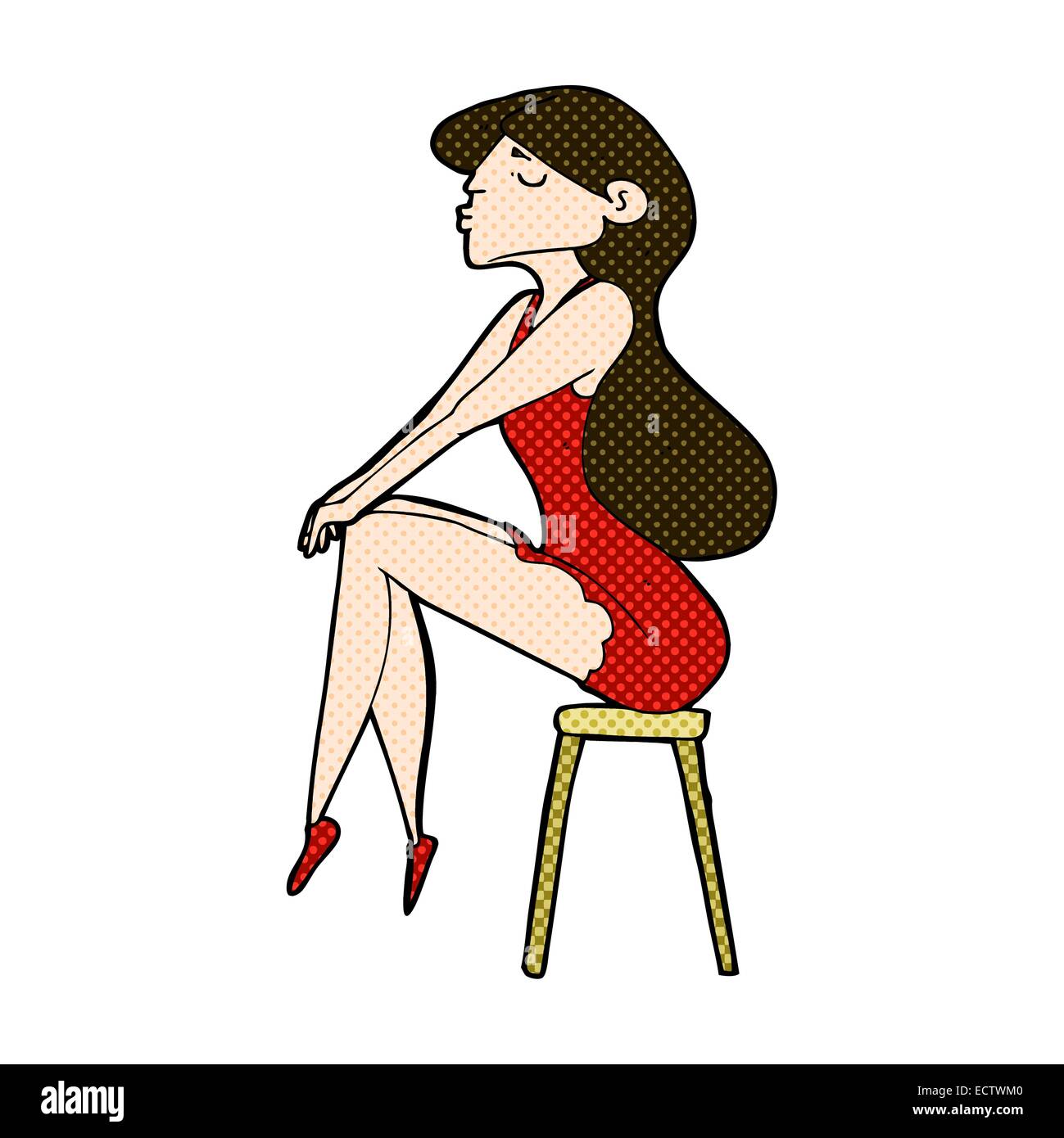 Retro Comic Book Style Cartoon Woman Sitting On Stool Stock Vector Image And Art Alamy