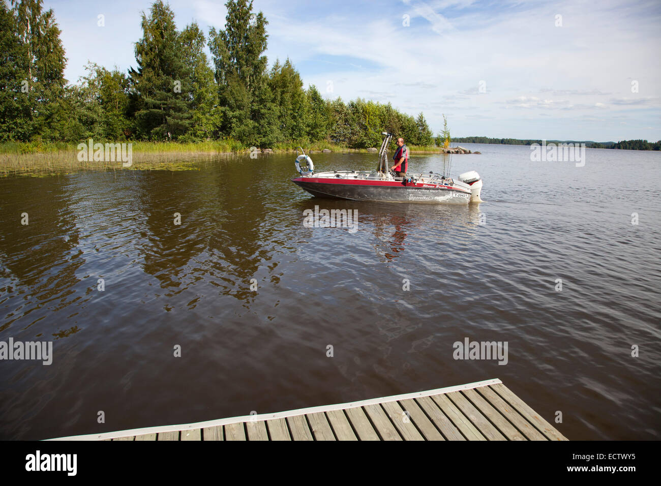 motorboat for fishing, rautavesi lake, vammala village, finland, europe Stock Photo