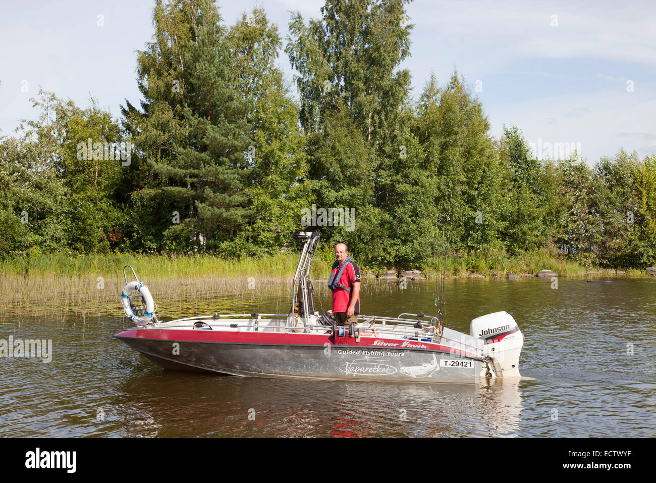 motorboat for fishing, rautavesi lake, vammala village, finland, europe Stock Photo